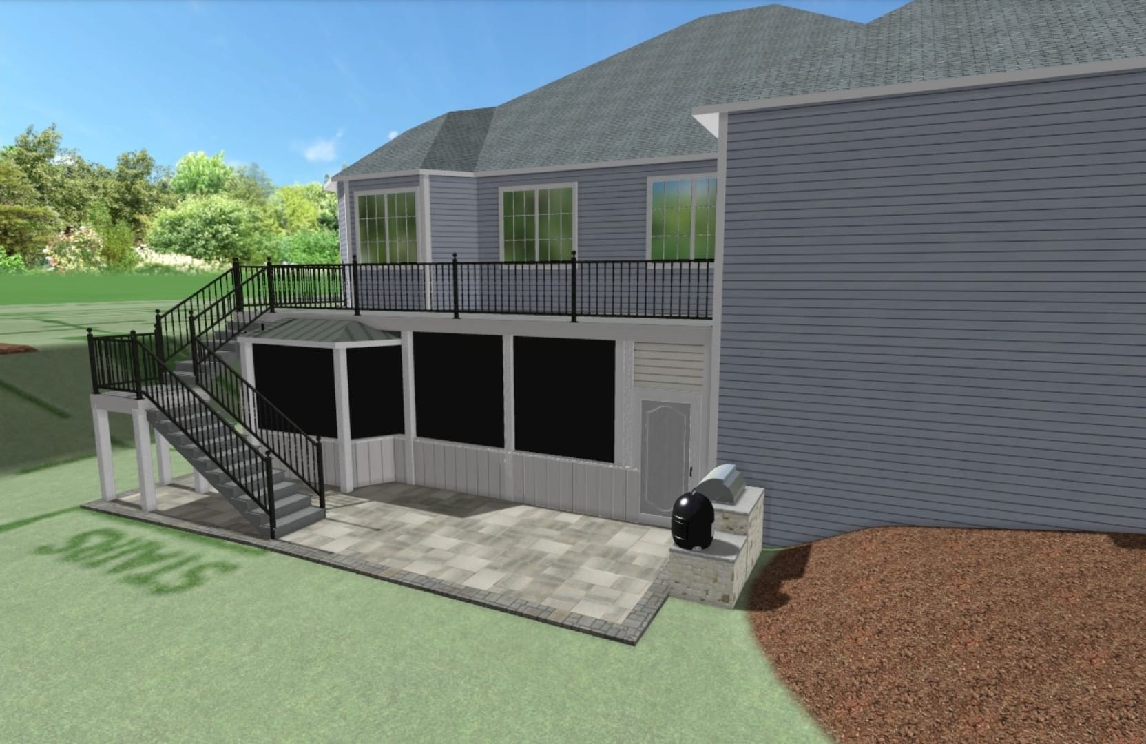 Deck and Patio Design Rendering by Sugar Hill Outdoors
