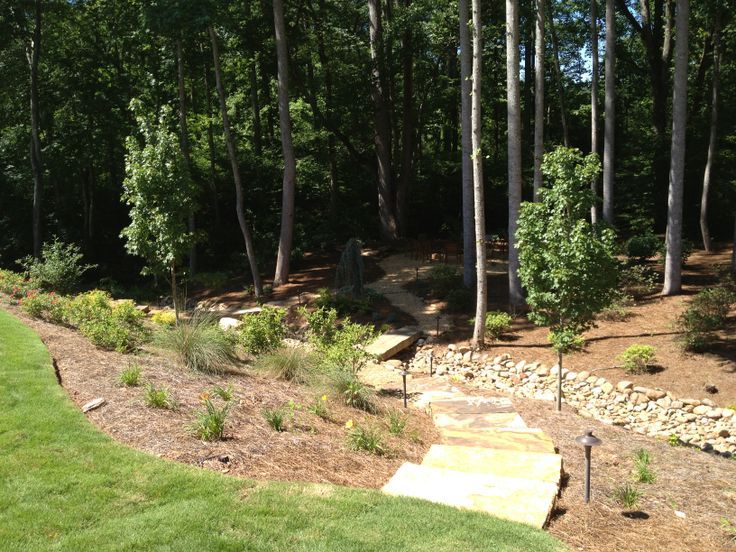 Dry Creek Bed Construction with Stone Steps by Sugar Hill Outdoors