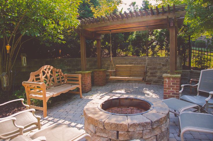 Outdoor Living Space with Fire Pit and Swing by Sugar Hill Outdoors
