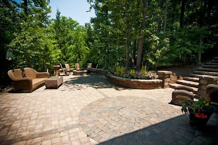 Patio with Stone Steps by Sugar Hill Outdoors
