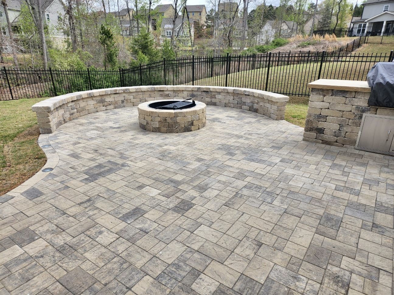 Firepit Patio with Seat Wall by Sugar Hill Outdoors