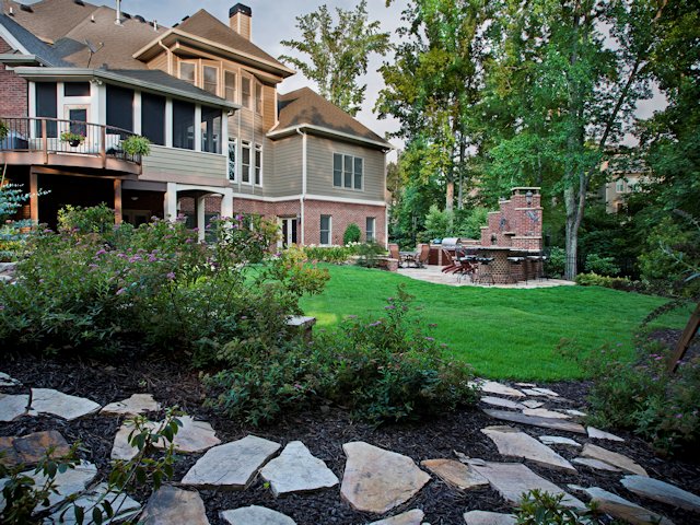 Montville Living Space Landscaping with a Stone Walkway by Sugar Hill Outdoors
